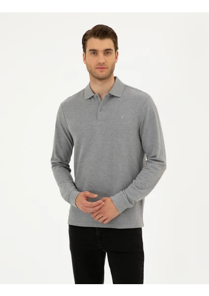 Pierre Cardin Erkek Gri Melanj Slim Fit Basic Sweatshirt 50294438-VR086