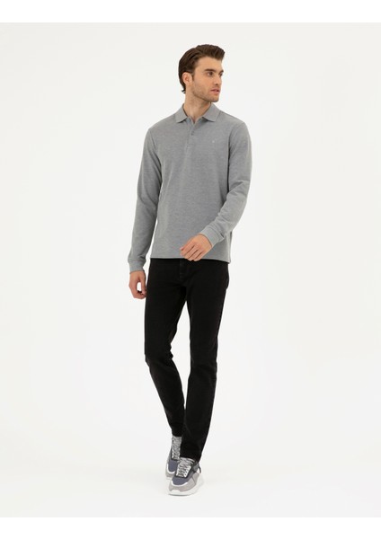 Pierre Cardin Erkek Gri Melanj Slim Fit Basic Sweatshirt 50294438-VR086