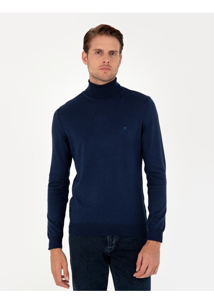 Erkek Açık Lacivert Slim Fit Balıkçı Yaka Basic Triko Kazak 50296602-VR059 modelleri