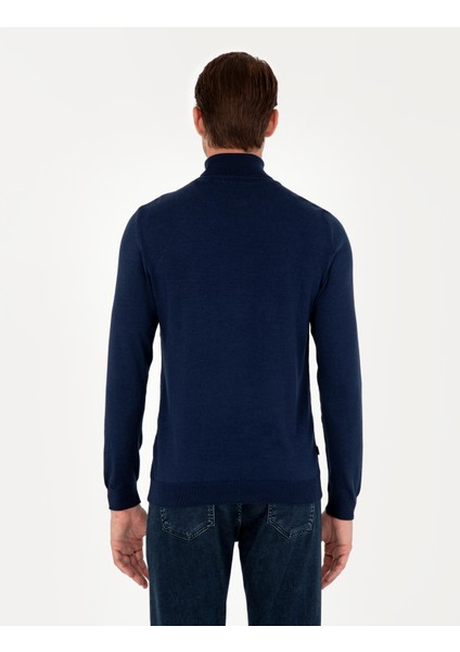 Erkek Açık Lacivert Slim Fit Balıkçı Yaka Basic Triko Kazak 50296602-VR059 indirimleri