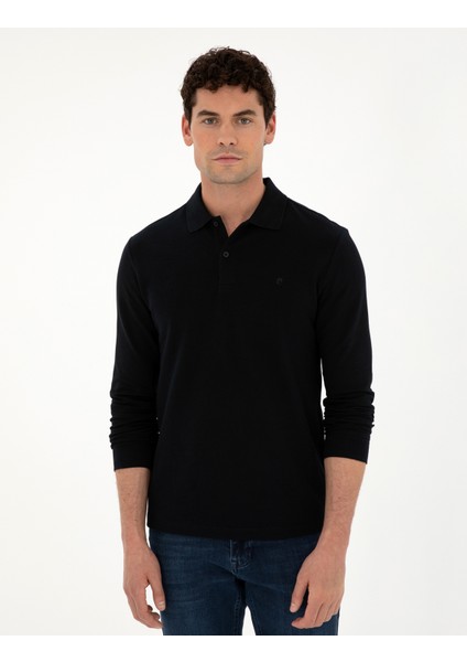 Pierre Cardin Erkek Siyah Slim Fit Basic Sweatshirt 50294438-VR046