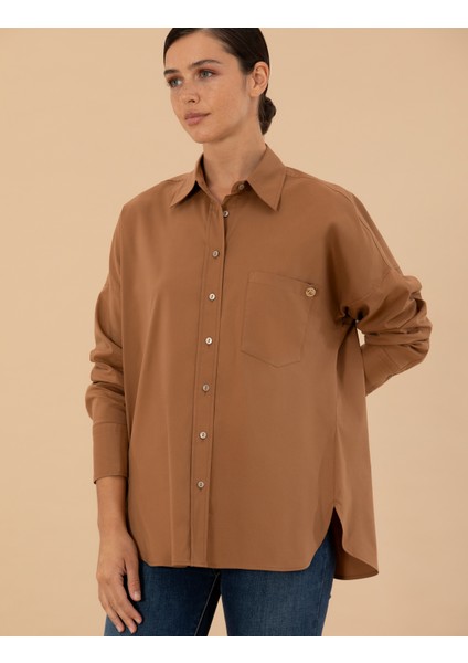 Pierre Cardin Kadın Camel Oversize Uzun Kollu Gömlek 50273282-VR015