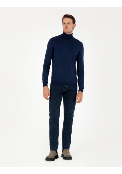 Pierre Cardin Erkek Açık Lacivert Slim Fit Balıkçı Yaka Basic Triko Kazak 50296602-VR059