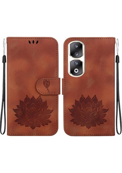 SZY Mall Onur 90 Pro Cüzdan Kabartma Lotus Çiçek Kickstand Için Flip Case (Yurt Dışından)