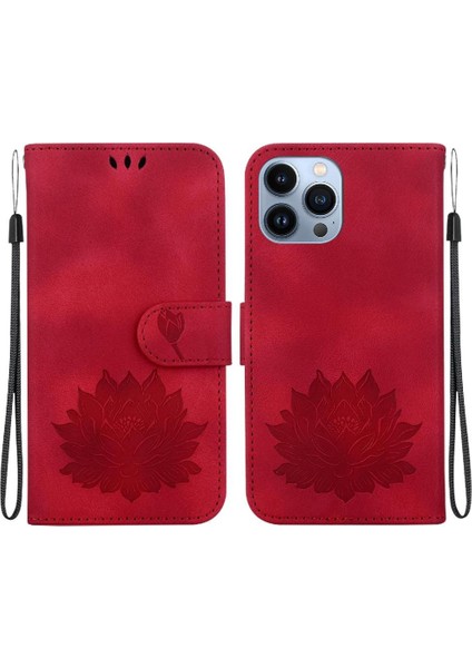 IPhone 14 Için Flip Case Pro Kabartma Lotus Çiçek Cüzdan Manyetik (Yurt Dışından)