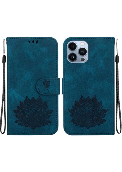 IPhone 14 Için Flip Case Pro Kabartma Lotus Çiçek Cüzdan Manyetik (Yurt Dışından)