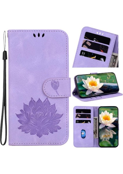 IPhone 13 Için Flip Case Pro Max Kabartma Lotus Çiçek Manyetik Kickstand (Yurt Dışından)