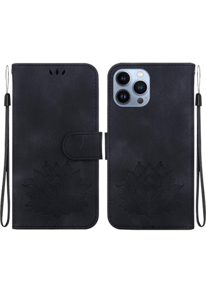 IPhone 13 Için Flip Case Pro Kickstand Kabartma Lotus Çiçek Cüzdan (Yurt Dışından)
