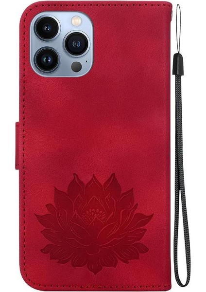 IPhone 15 Için Flip Case Pro Max Manyetik Kabartma Lotus Çiçek Kickstand (Yurt Dışından)