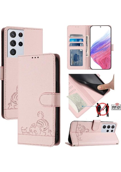 Samsung Galaxy S21 Ultra Cüzdan Kapak Çevirin Kart Yuvası Tutucu Kedi (Yurt Dışından) indirimleri