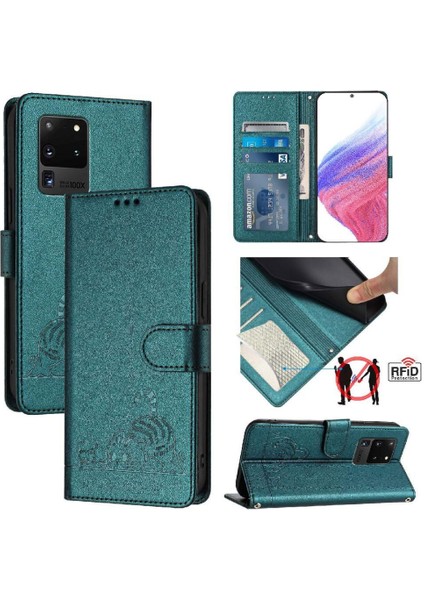 Samsung Galaxy S20 Ultra Cüzdan Kapak Çevirin Kart Yuvası Tutucu Kedi (Yurt Dışından)