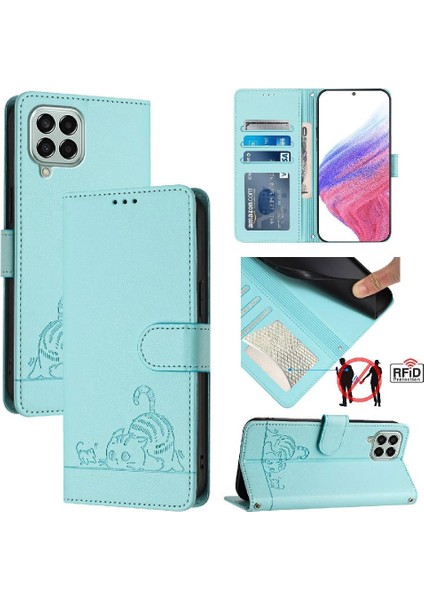 Samsung Galaxy M33 5g Kedi Rfıd Kart Yuvası Tutucu Kickstand Cüzdan (Yurt Dışından)
