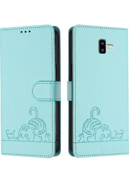 Samsung Galaxy J6 Artı Cüzdan Kapak Çevirin Kedi Rfıd Kart Yuvası (Yurt Dışından)