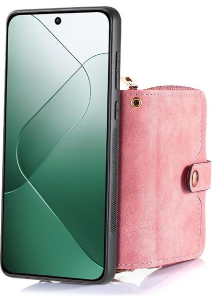 Xiaomi 14 Için Kılıf Standı 7 Kart Yuvaları Ayarlanabilir Kordon Premium Deri (Yurt Dışından)