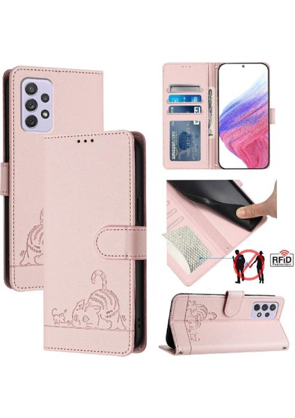Samsung Galaxy A73 5g Kedi Rfıd Kart Yuvası Tutucu Kickstand Cüzdan (Yurt Dışından) indirimleri