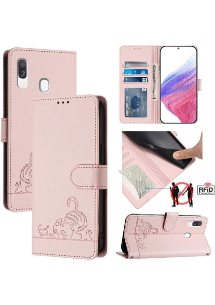 Samsung Galaxy A40 Kedi Rfıd Kart Yuvası Tutucu Kickstand Cüzdan (Yurt Dışından) indirimleri