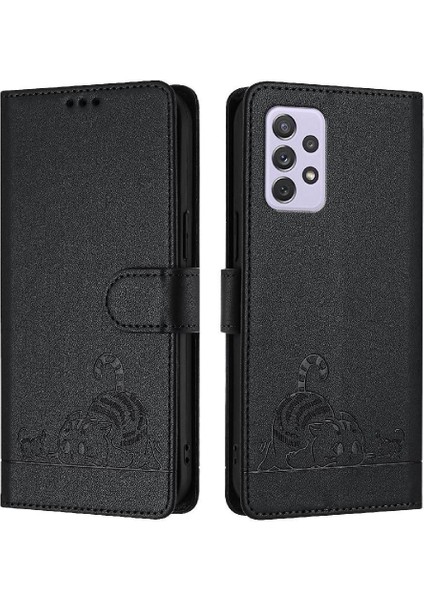 Samsung Galaxy A73 5g Kedi Rfıd Kart Yuvası Tutucu Kickstand Cüzdan (Yurt Dışından)