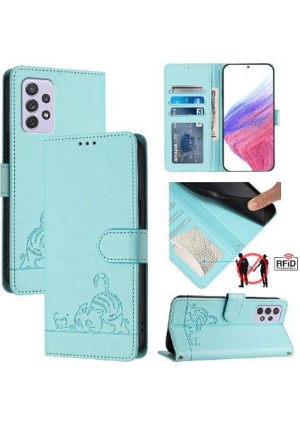 Samsung Galaxy A73 5g Kedi Rfıd Kart Yuvası Tutucu Kickstand Cüzdan (Yurt Dışından) indirimleri