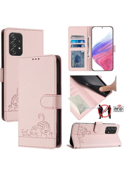Samsung Galaxy Için Kılıf A52S 5g Kart Yuvası Tutucu Kickstand Kedi Rfıd Cüzdan (Yurt Dışından)