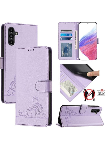 Samsung Galaxy A04S Kedi Rfıd Kart Yuvası Tutucu Kickstand Cüzdan (Yurt Dışından) indirimleri