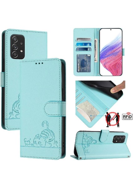 Samsung Galaxy Için Kılıf A52S 5g Kart Yuvası Tutucu Kickstand Kedi Rfıd Cüzdan (Yurt Dışından)