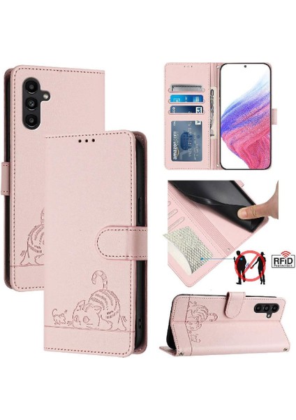 Samsung Galaxy A04S Kedi Rfıd Kart Yuvası Tutucu Kickstand Cüzdan (Yurt Dışından)