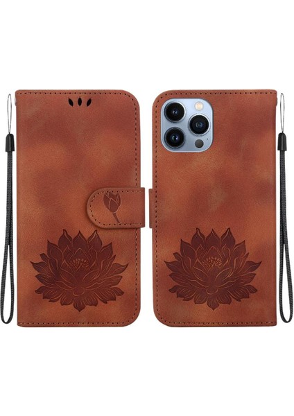 IPhone 11 Için Flip Case Pro Max Manyetik Cüzdan Kickstand Kabartma Lotus (Yurt Dışından)