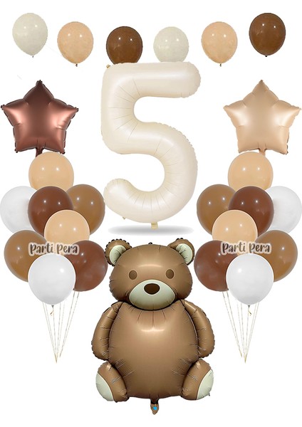Retro Ayı Folyo Balon Krem Rakam Folyo Balon Retro Yıldız Folyo Doğum Günü Balon Seti