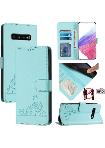 Samsung Galaxy S10 Kedi Rfıd Cüzdan Kapak Çevirin Kart Yuvası Tutucu (Yurt Dışından) indirimleri
