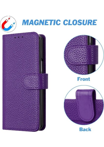 Samsung Galaxy Z Için Telefon Kılıfı Fold 6 Cüzdan Pu Deri Litchi Desen (Yurt Dışından) modelleri