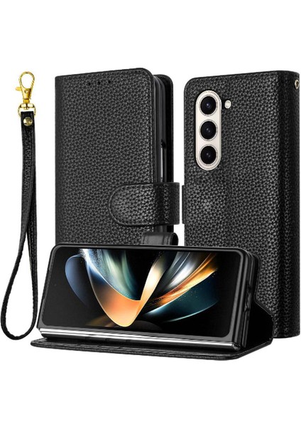 Samsung Galaxy Z Için Telefon Kılıfı Fold 6 Cüzdan Pu Deri Litchi Desen (Yurt Dışından)