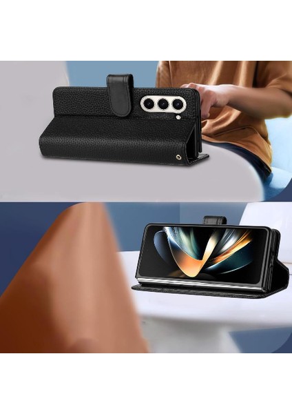 Samsung Galaxy Z Için Telefon Kılıfı Fold 6 Cüzdan Pu Deri Litchi Desen (Yurt Dışından) fiyatları