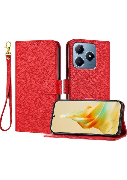 Realme C63 4g Için Telefon Kılıfı Pu Deri Cüzdan Flip Folio Litchi Desen (Yurt Dışından)