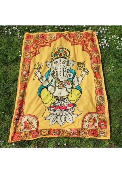 Turuncu Ganapati Mandala Duvar Örtüsü, Renkli ve Şekilli, 150x120 cm fiyatları
