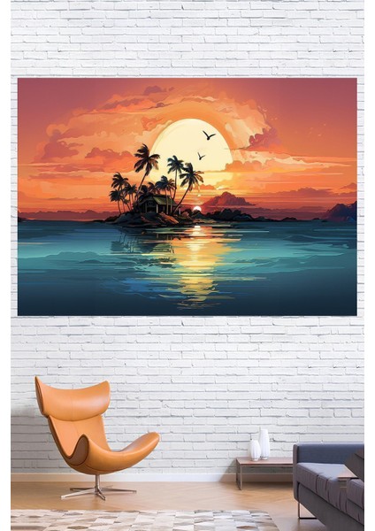 Bej Renkli Ada Temalı Duvar Örtüsü ve Halısı, Şık ve Hafif Dekorasyon Parçası