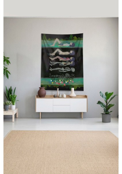 Çok Renkli Doğayla Uyumlu Kadife Duvar Örtüsü 100x140 Siyah-Yeşil