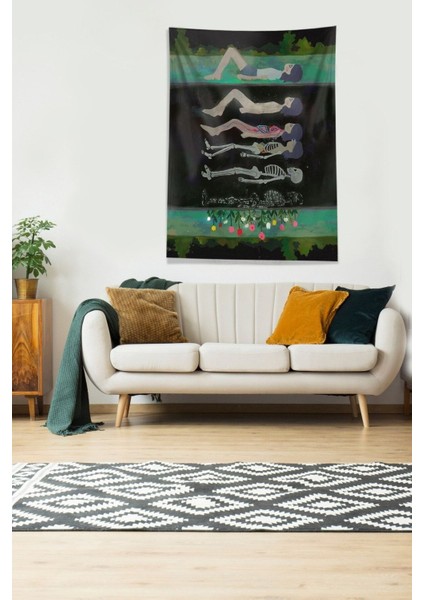 Çok Renkli Doğayla Uyumlu Kadife Duvar Örtüsü 100x140 Siyah-Yeşil fiyatları