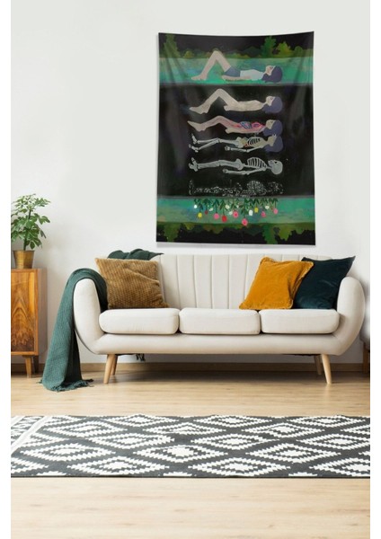 Çok Renkli Doğayla Uyumlu Kadife Duvar Örtüsü 100x140 Siyah-Yeşil modelleri