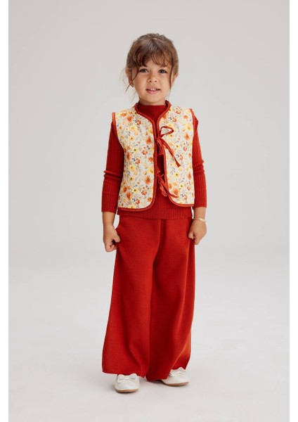 Kapitone Yelekli Triko Balıkçı Yaka Body Ve Triko Pantolon 3 Parçalı Alt Üst Takım / Set Kırmızı Renk modelleri