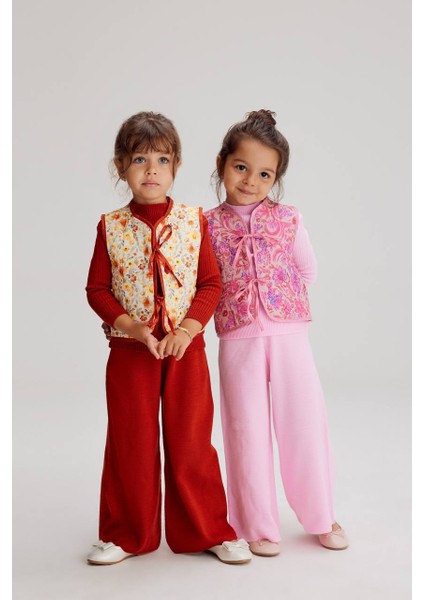 Kapitone Yelekli Triko Balıkçı Yaka Body Ve Triko Pantolon 3 Parçalı Alt Üst Takım / Set Kırmızı Renk