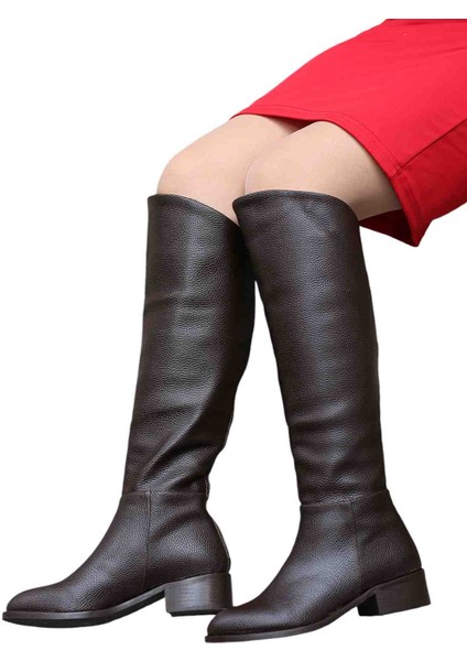 Lizbon Gerçek Deri Arkadan Fermuarlı Kahverengi Çizme