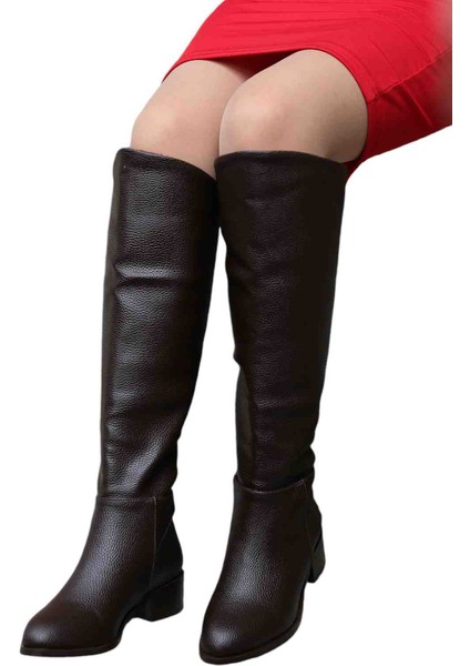 Lizbon Gerçek Deri Arkadan Fermuarlı Kahverengi Çizme indirimleri