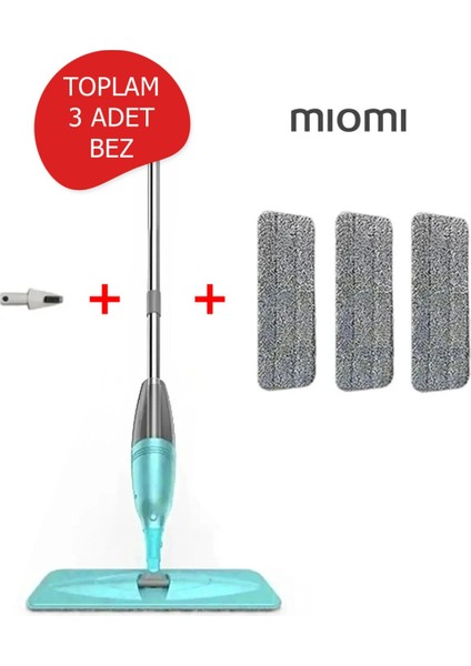 Miomi Sprey Mop 300CC Su Hazneli Pratik Temizlik 3 Adet Mop