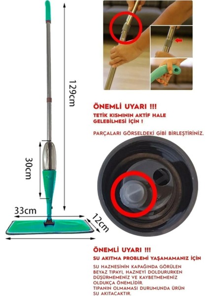Miomi Sprey Mop 300CC Su Hazneli Pratik Temizlik 3 Adet Mop