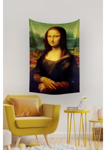 Şık Mona Lisa Duvar Halısı 140x100 cm, Haki Dikdörtgen Tasarım