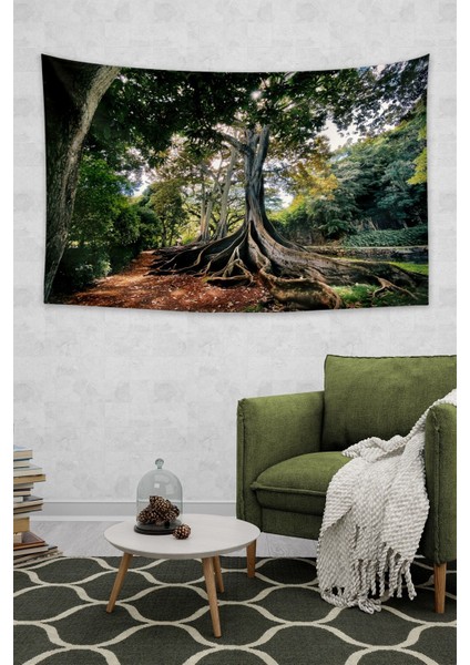 Yeşil orman temalı dikdörtgen duvar halısı 150x100 cm doğal dekorasyon