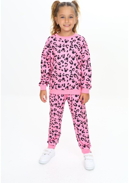 Yumuşak Dokulu 2 Iplik Fuşya Pembe Ton Leopar Baskılı Alt Üst Eşofman Takımı fiyatları