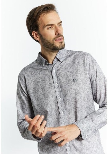 3709406 Erkek Desenli Gömlek Grey