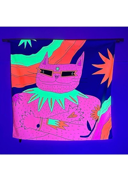 Renkli Pamuklu Kare Duvar Tapestry Neon UV Parlayan Dekorasyon