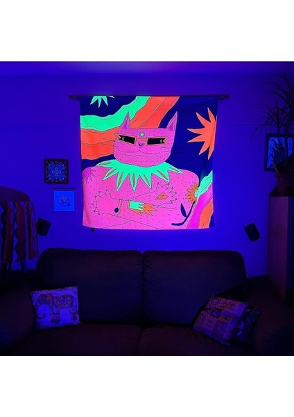 Renkli Pamuklu Kare Duvar Tapestry Neon UV Parlayan Dekorasyon fiyatları